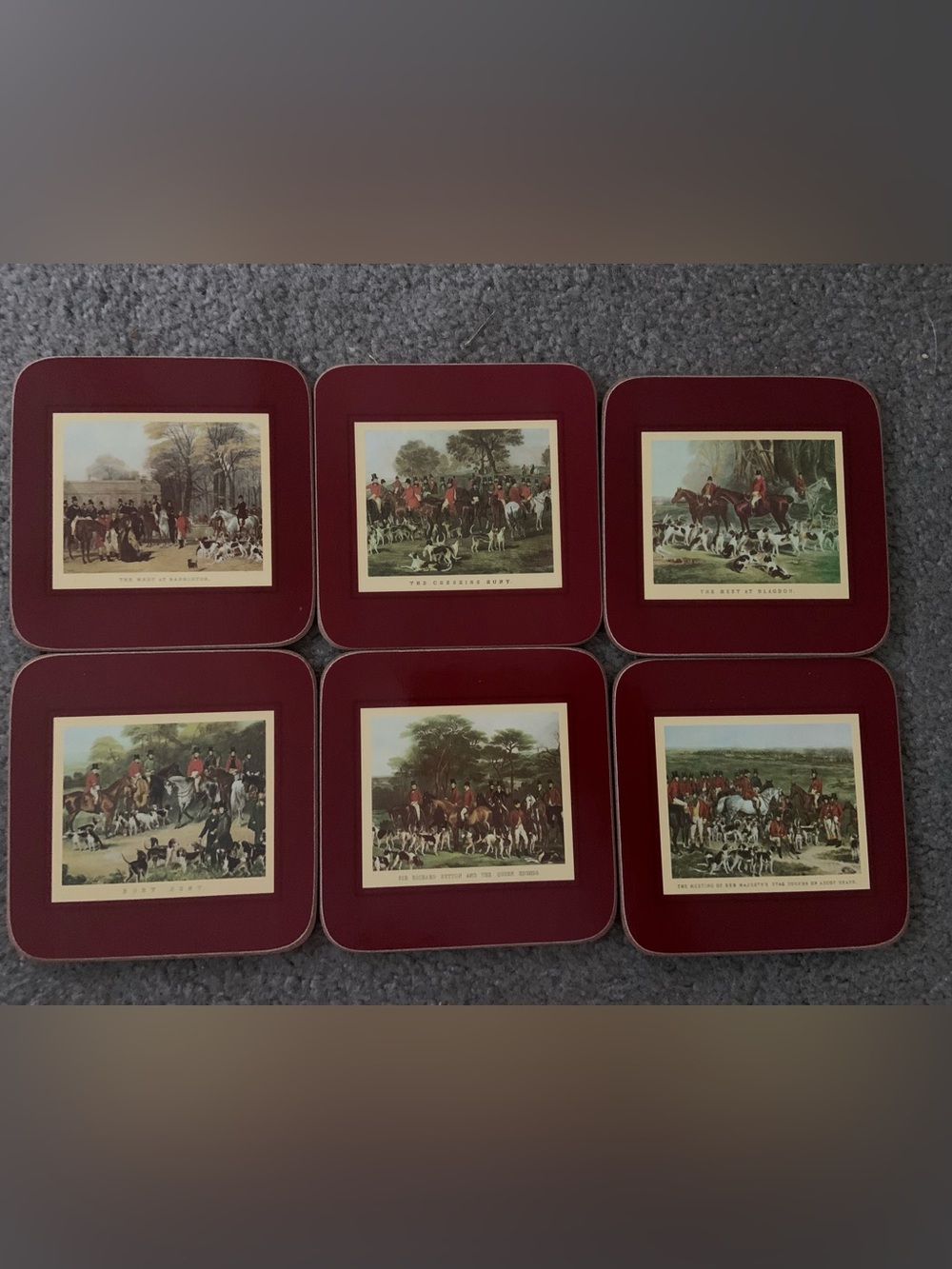 Vintage 6pc Clover Leaf “Old Hunting Dogs” UK Coaster